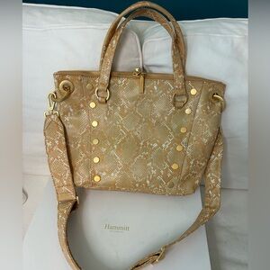 Hammitt Tan Snake-Print Leather Shoulder Bag with Gold Hardware